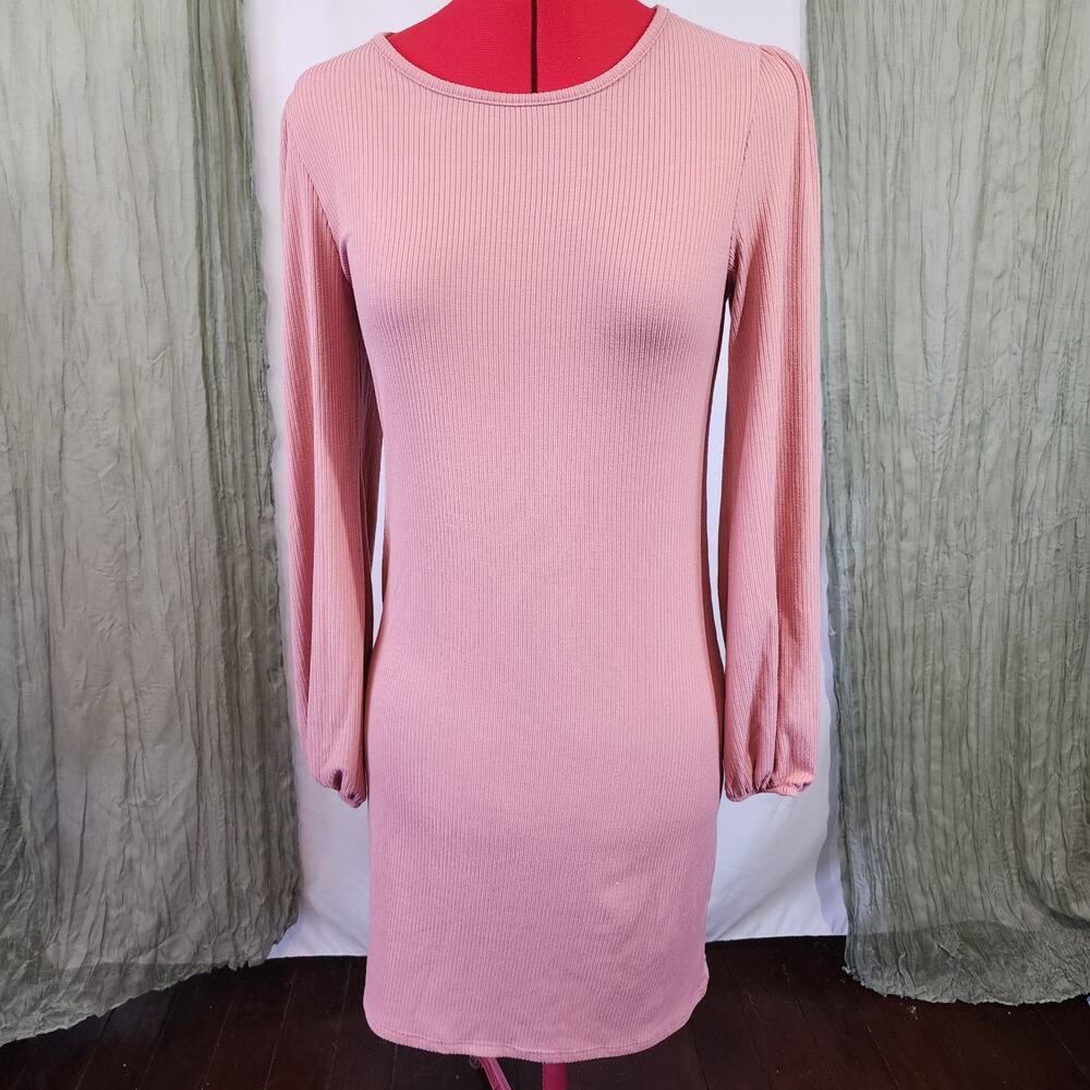 Dee Elly Pink Stretch Knit Bodycon Long Sleeve Knee Length Size S